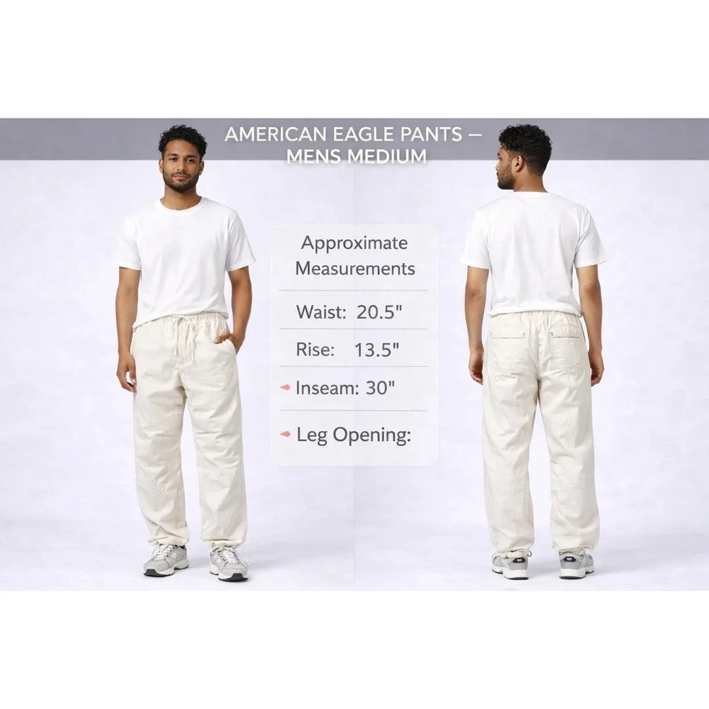American Eagle Parachute Pants Mens Medium White Stretch Drawstring Joggers M